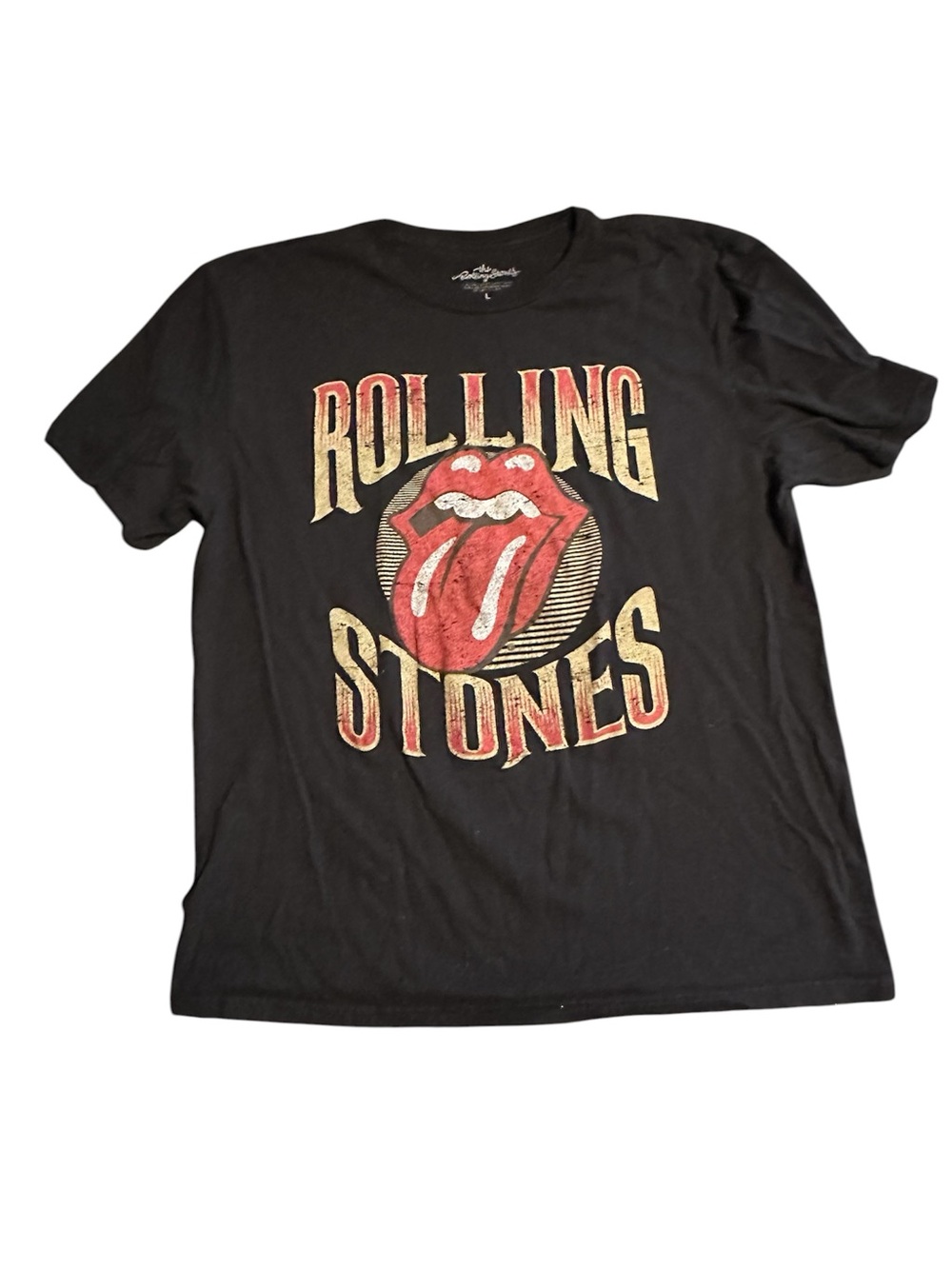 the Rolling Stones Black Tee with Red Tongue Graphic